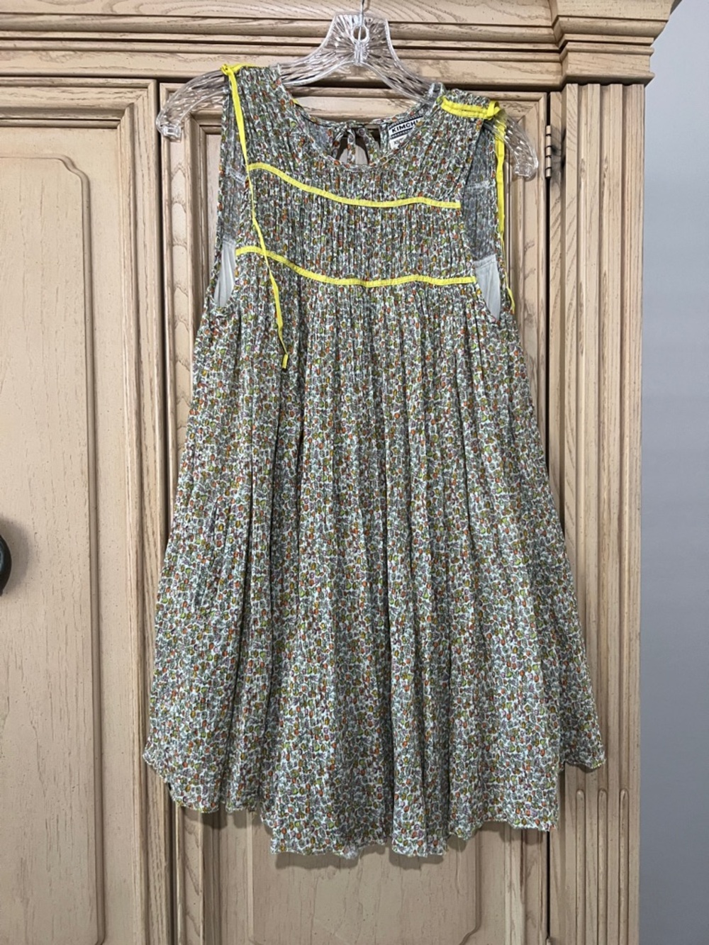 Kimchi Blue Multicolor Floral Mini Dress with Neon Yellow Trim